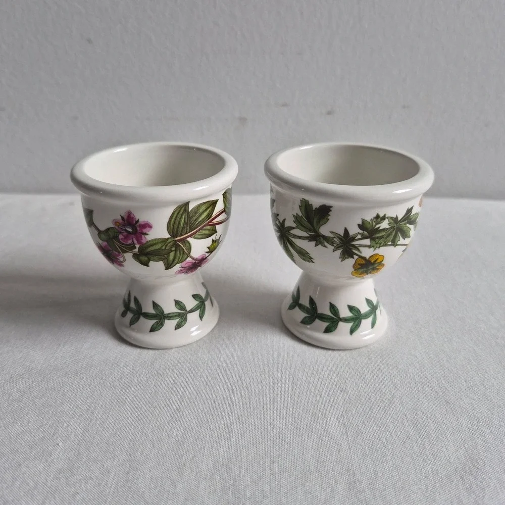 Portmeirion Egg Cup Set of 2 White Botanic Garden Floral Butterfly Britain